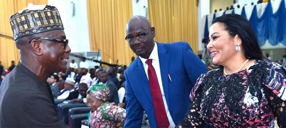Minister of Industry, Trade and Investment, Dr. Doris Nkiruka Uzoka-Anite (far left), and Nasarawa State Governor, Abdullahi Sule, welcome African Development Bank dG, Nigeria Lamin Barrow to the Nasarawa Investment Summit 2024.