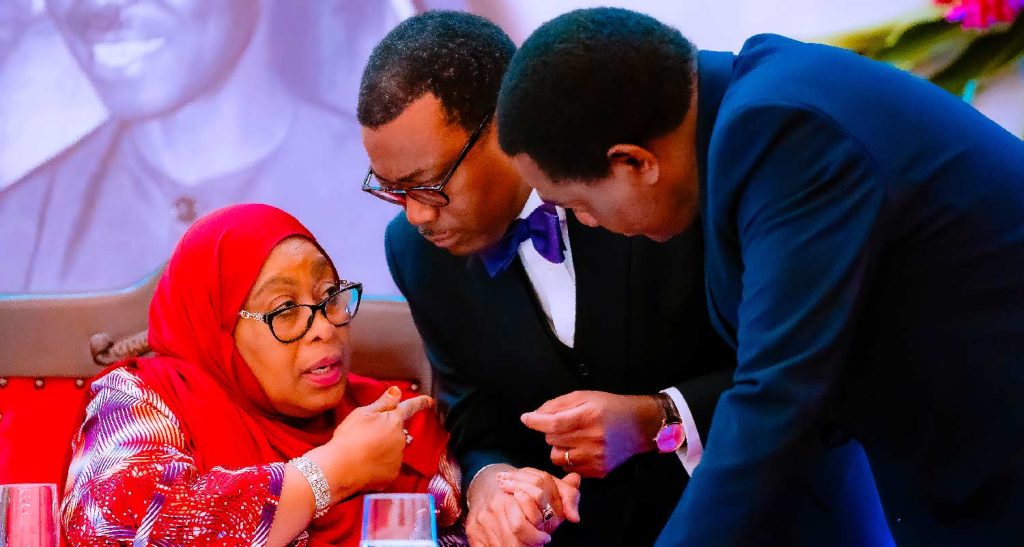 President Dr. Samia Suluhu Hassan; Dr. Akinwumi Adesina; Zambian President Hakainde Hichilema.