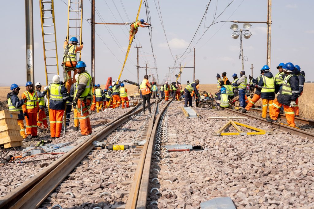 Installation of a 1:20 turnout on the Coal Line during the recent Coal Line shutdown in July 2024. Photo: Railways Africa / Craig Dean