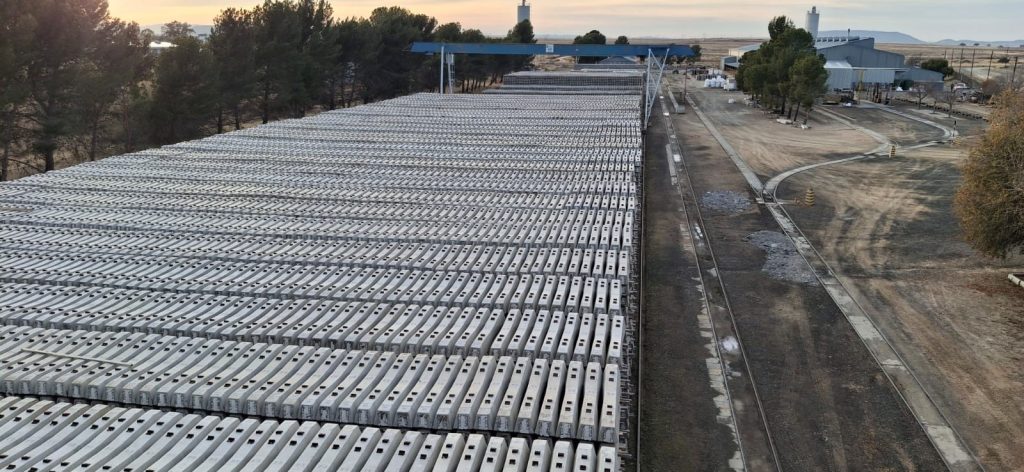 Rail sleepers in the De Aar facility stockyard