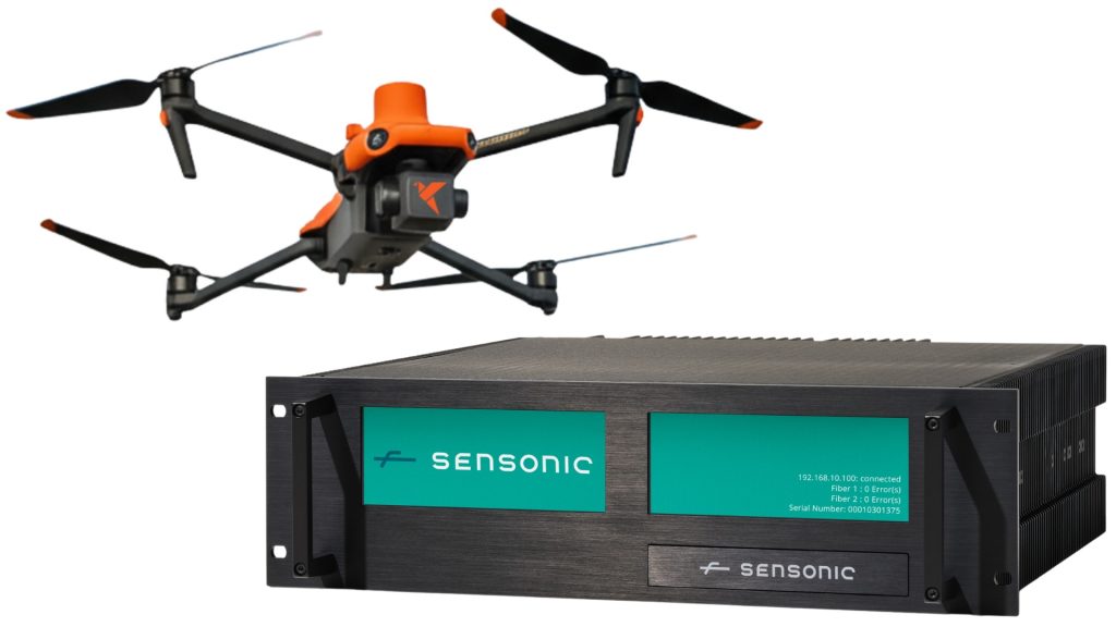 A Bharat Series Drone from Skylark Drones above a Distributed Acoustic Sensing device from Sensonic.