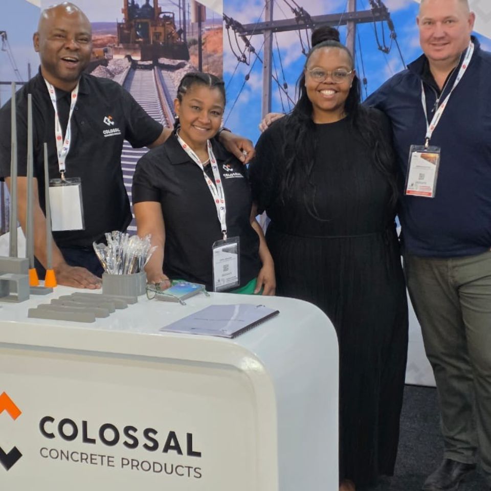 (L – R): The Colossal Concrete Products (CCP) team on their stand at SARA 2025 expo: Mothemane Makhura - Sales Executive, Gwen Mahuma-Madida - Chief Executive Officer, Mmapitso Kiewiet - Chief Operating Officer and Werner Booyens - Technical Sales and Service Manager